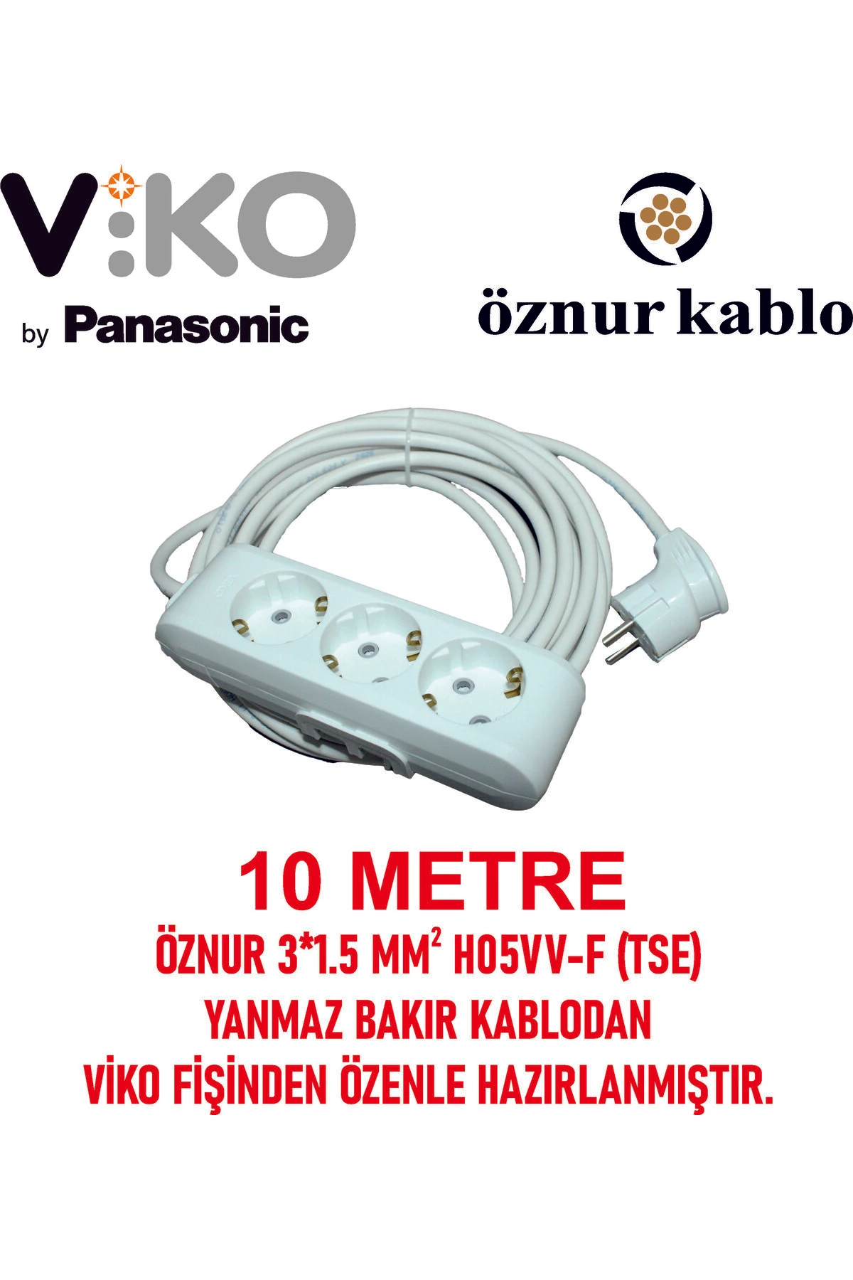 3’lü 10 Metre 3x1.5 Bakır Uzatma Kablosu – Yanmaz, Kaliteli ve Uzun Ömürlü